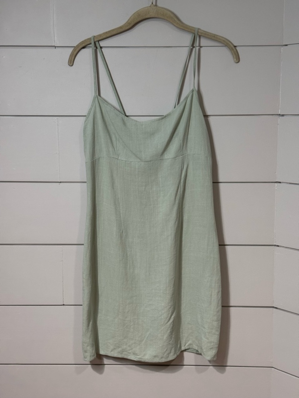NEW PRETTYLITTLETHING SAGE LINEN LOOK SHAM DETAIL STRAPPY SHIFT DRESS SIZE 6